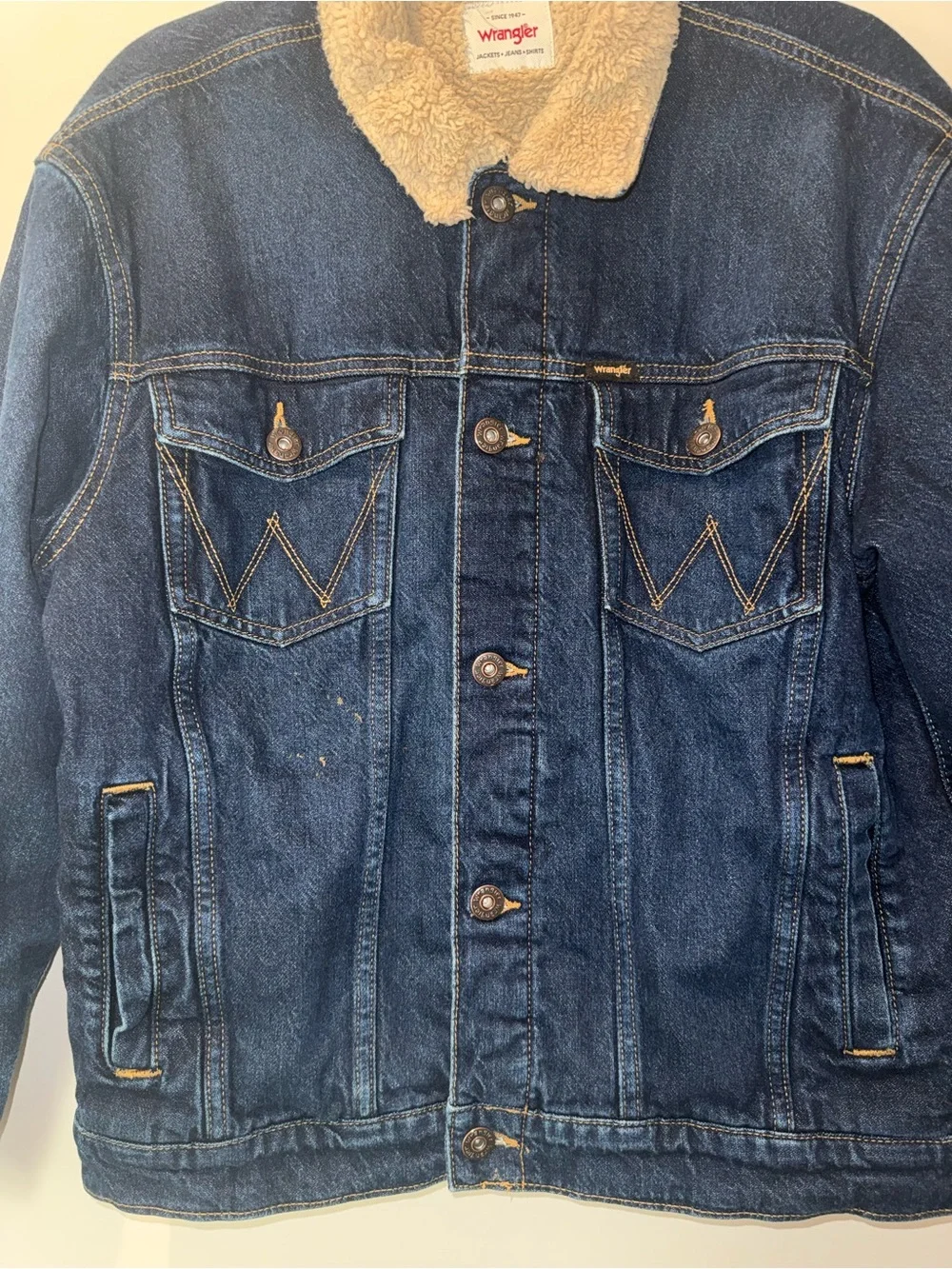 Wrangler Men's Dark Denim Heavy Weight Denim Insulated Cotton Work Jacket Medium - Picture 3 of 8